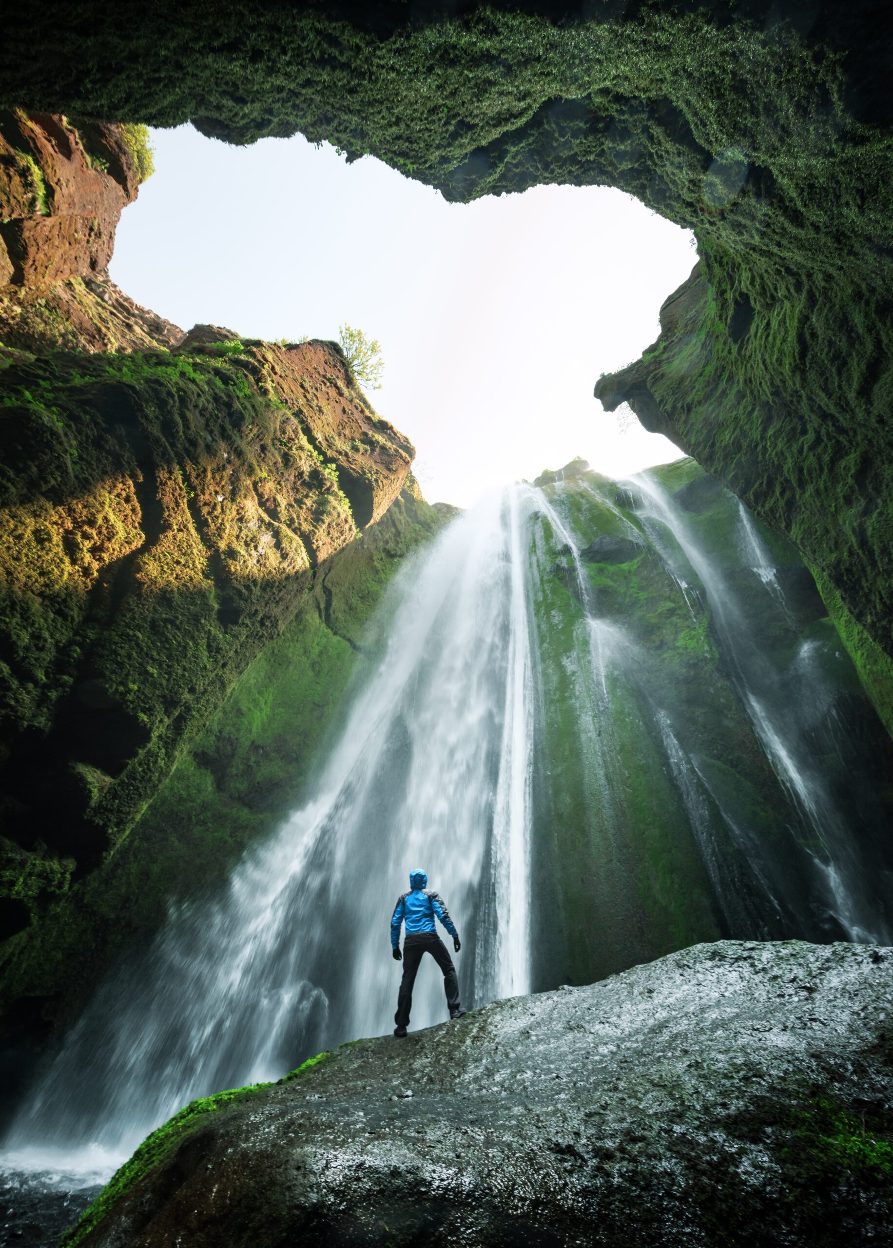 Man,In,The,Cave,Near,The,Gljufrabui,(gljufrafoss),Waterfall,,Iceland,